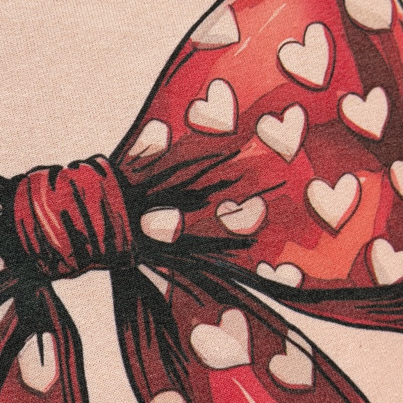 Valentine’s Pink Sweatshirt with Heart Bow Design, Coquette, Size Medium - Picture 2 of 6